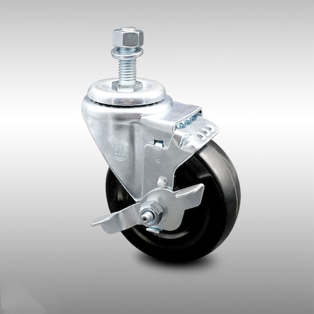 Service Caster 4 Inch SS Hard Rubber Wheel Swivel 1/2 Inch Threaded Stem Caster with Brake SCC SCC-SSTS20S414-HRS-TLB-121315